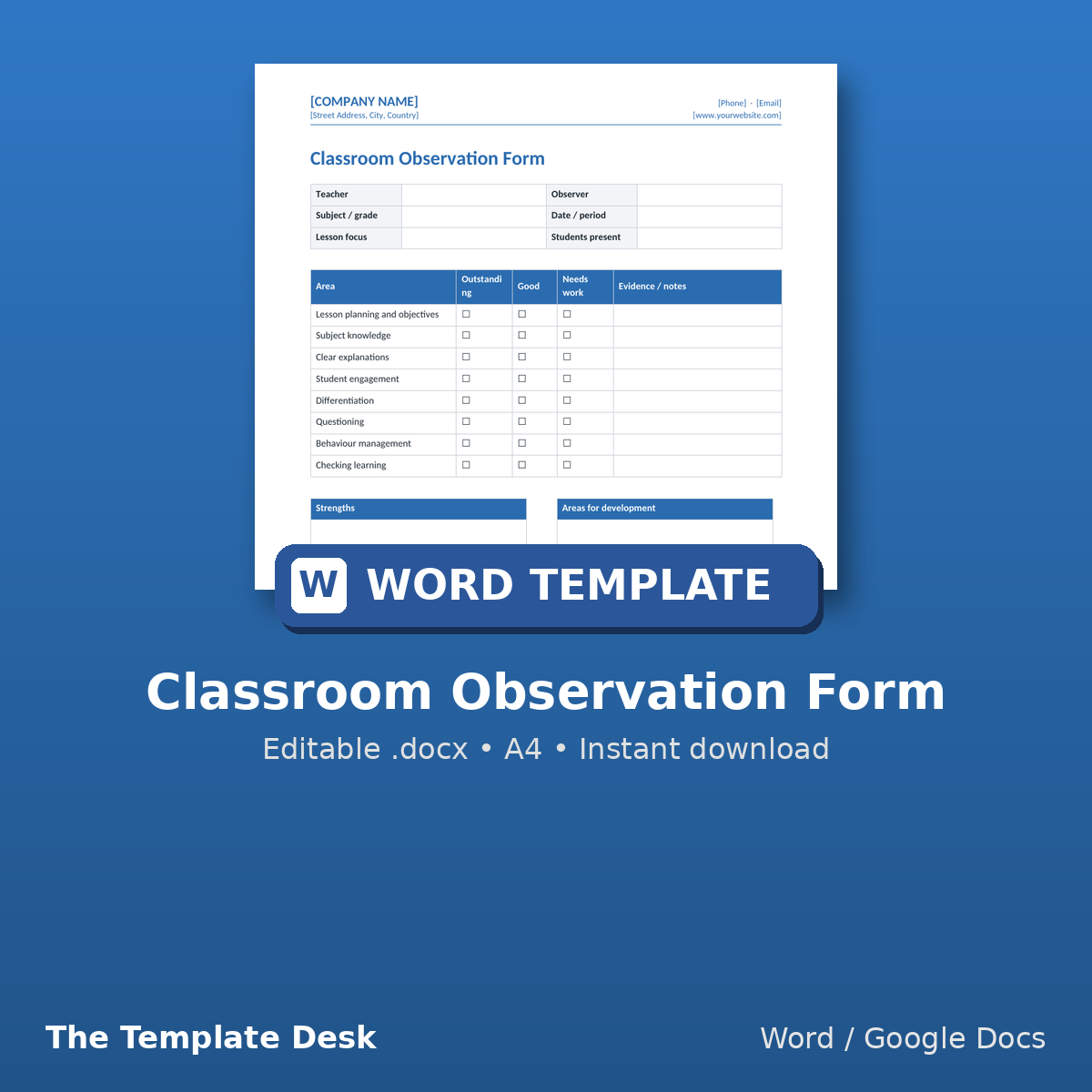 Classroom Observation Form – cover