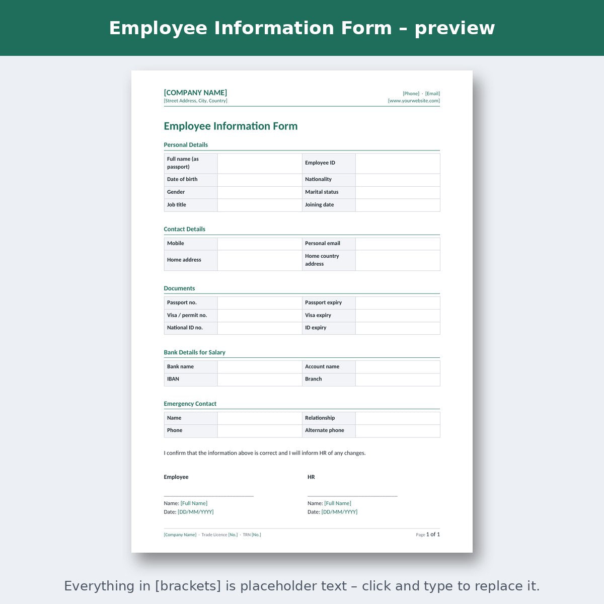 Employee Information Form – preview
