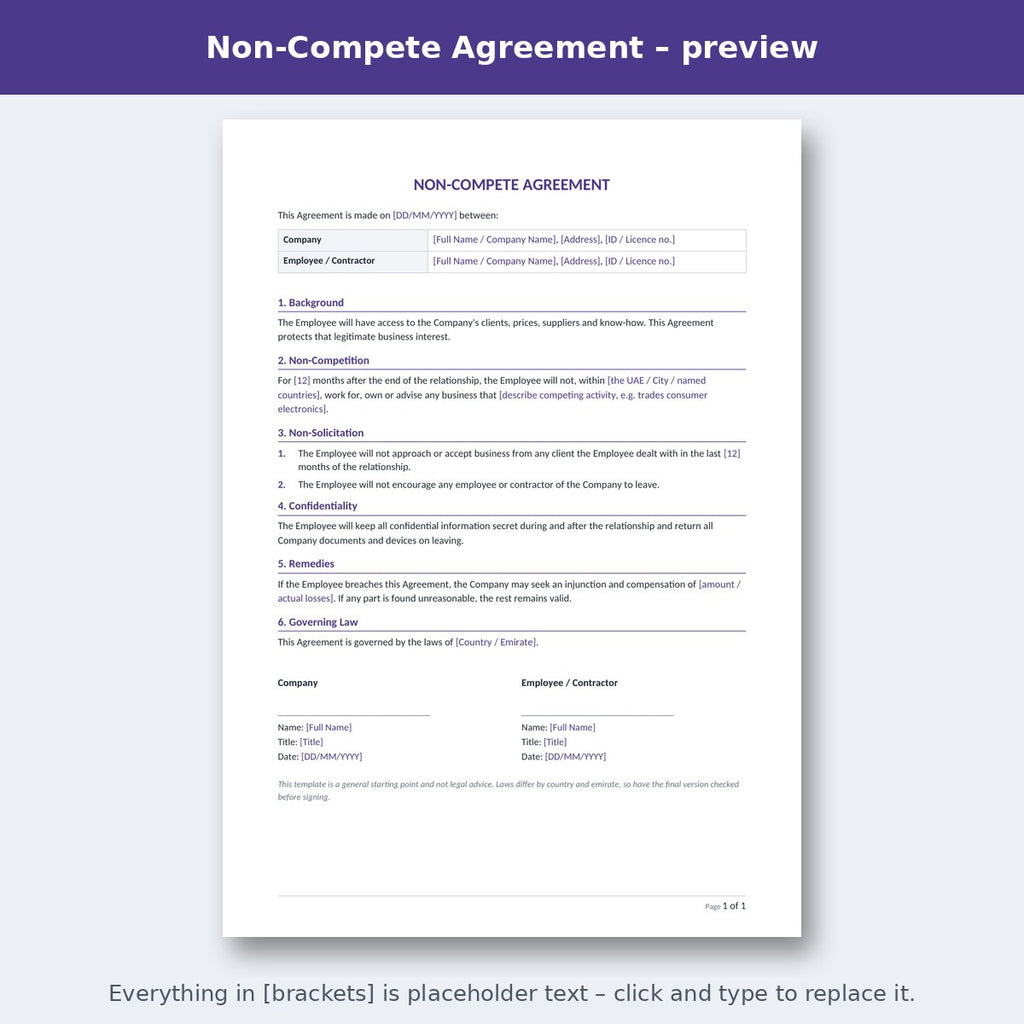 Non-Compete Agreement – preview