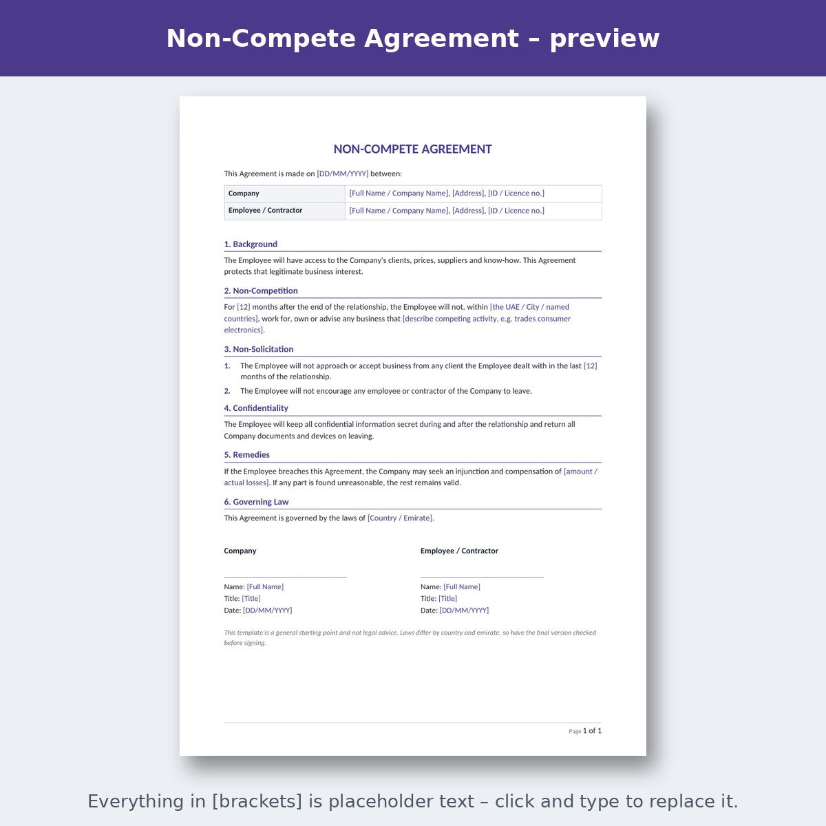 Non-Compete Agreement – preview
