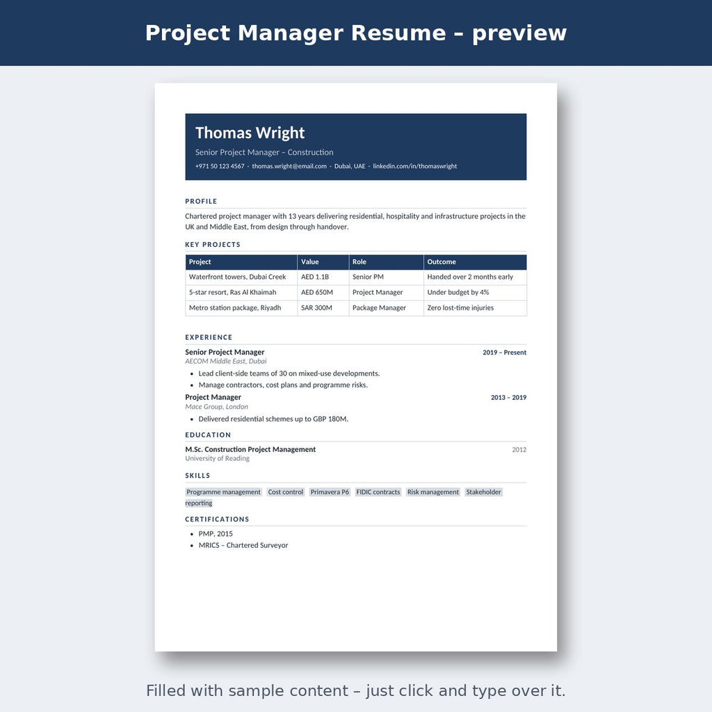 Project Manager Resume – preview