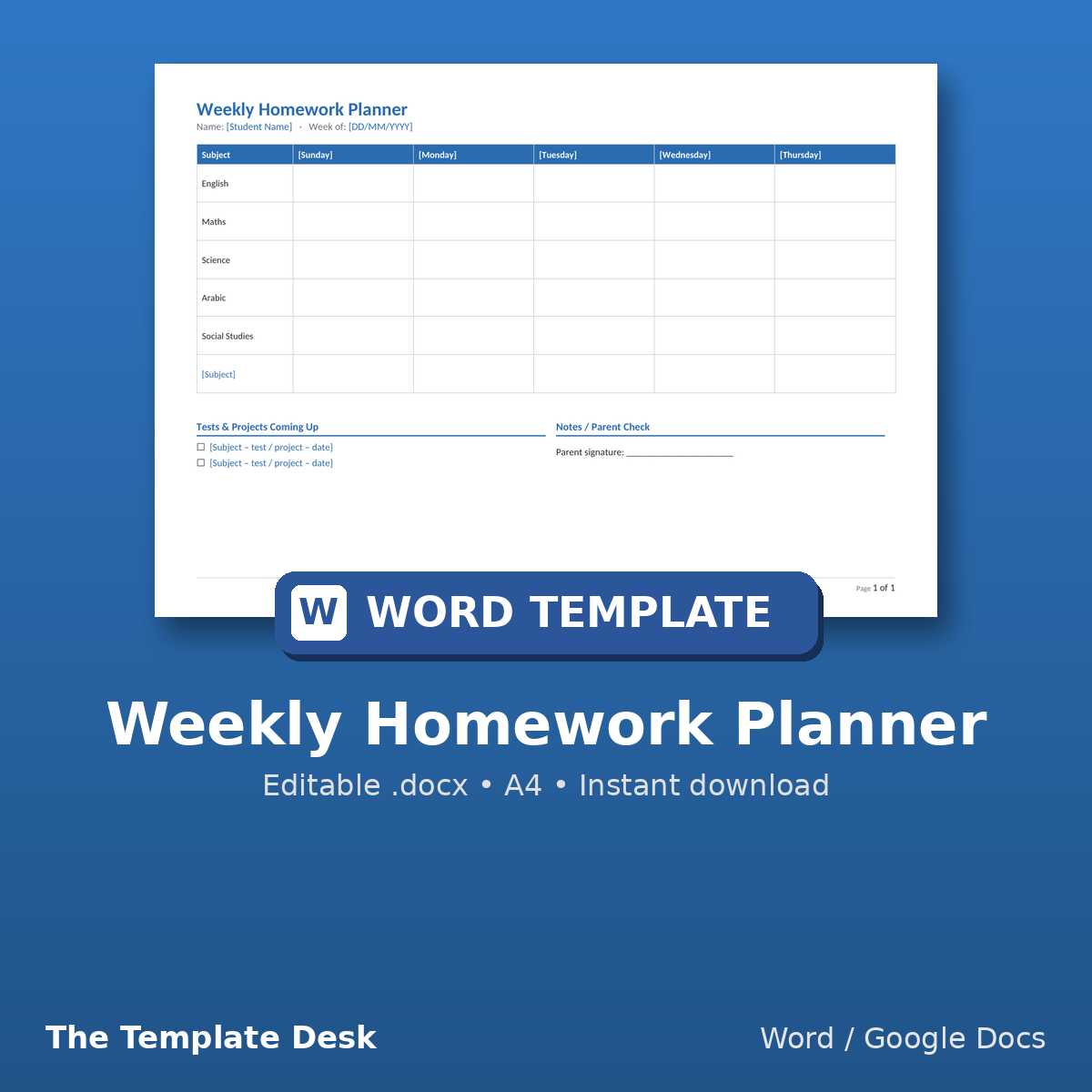 Weekly Homework Planner – cover