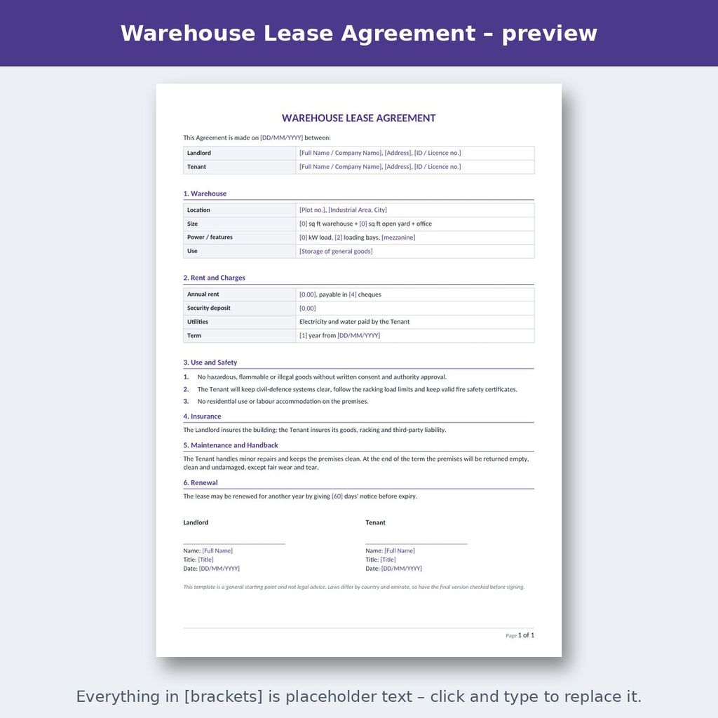 Warehouse Lease Agreement – preview