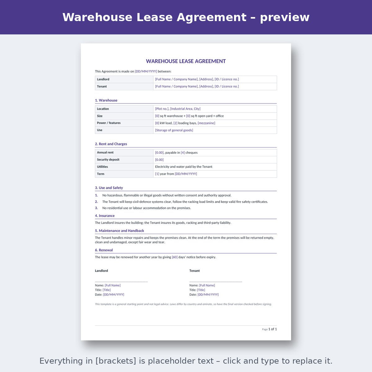 Warehouse Lease Agreement – preview