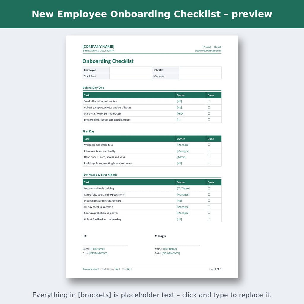 New Employee Onboarding Checklist – preview