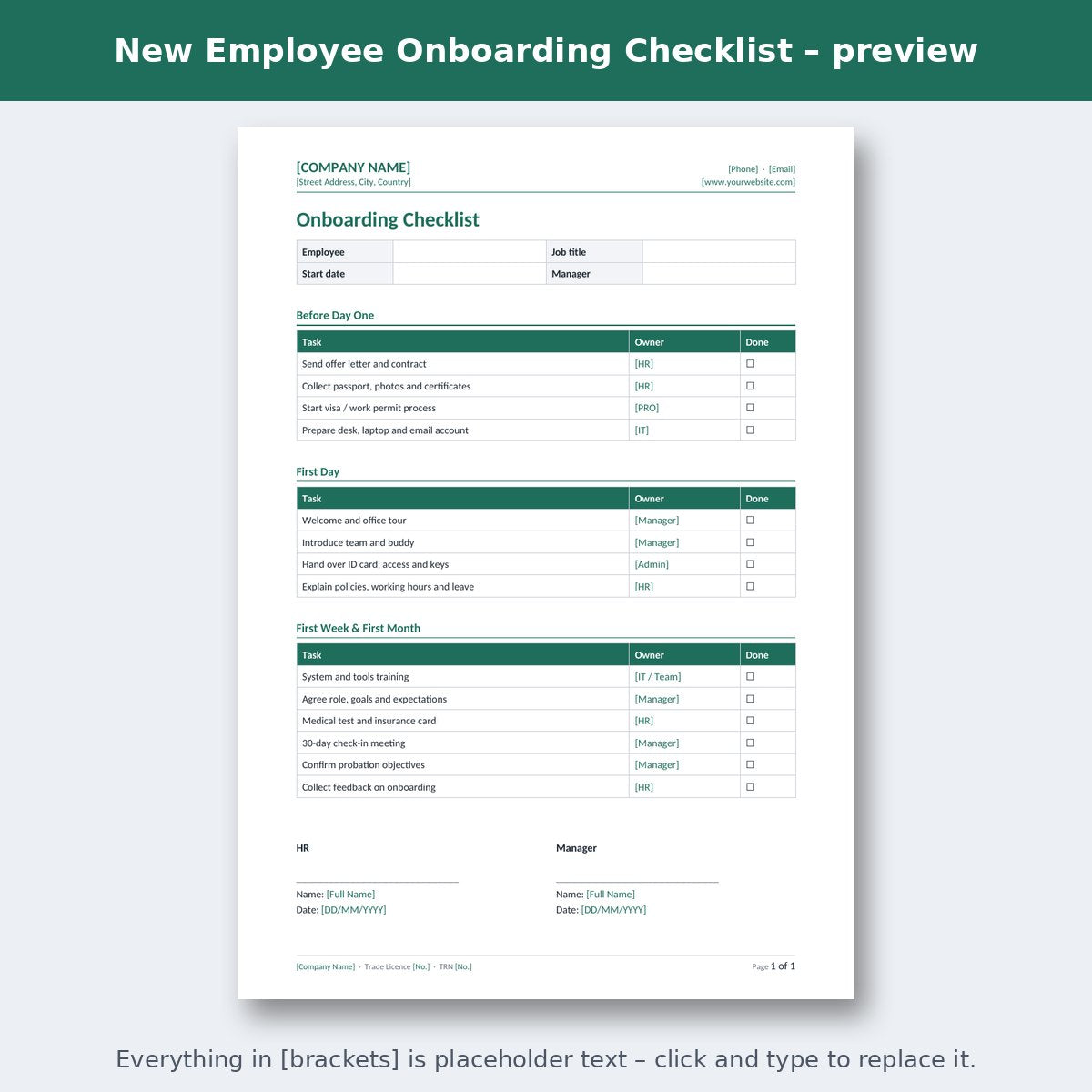 New Employee Onboarding Checklist – preview