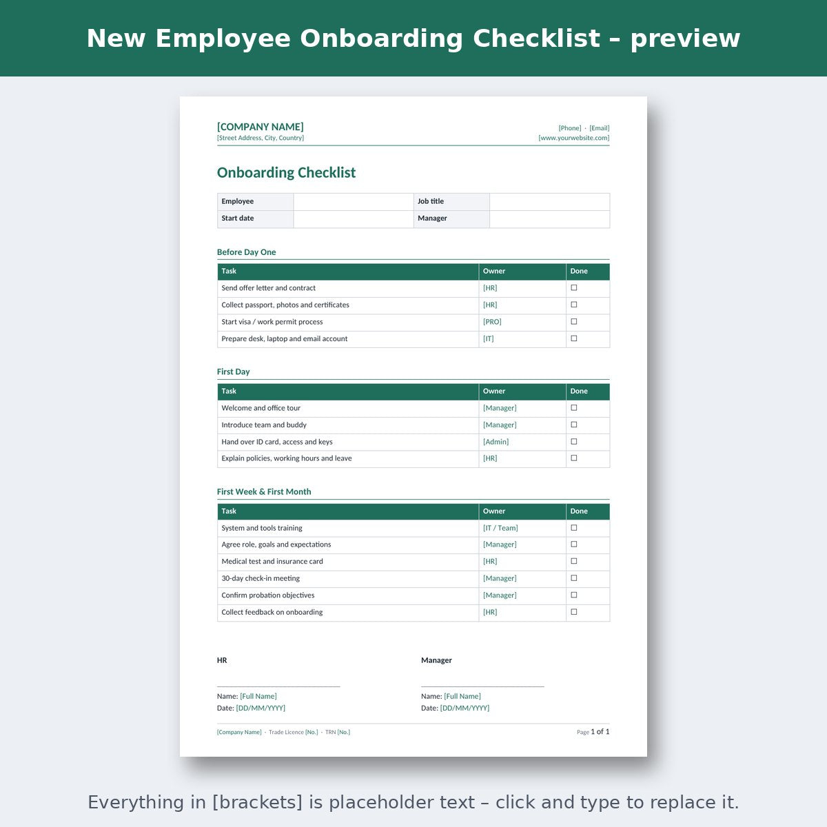 New Employee Onboarding Checklist – preview