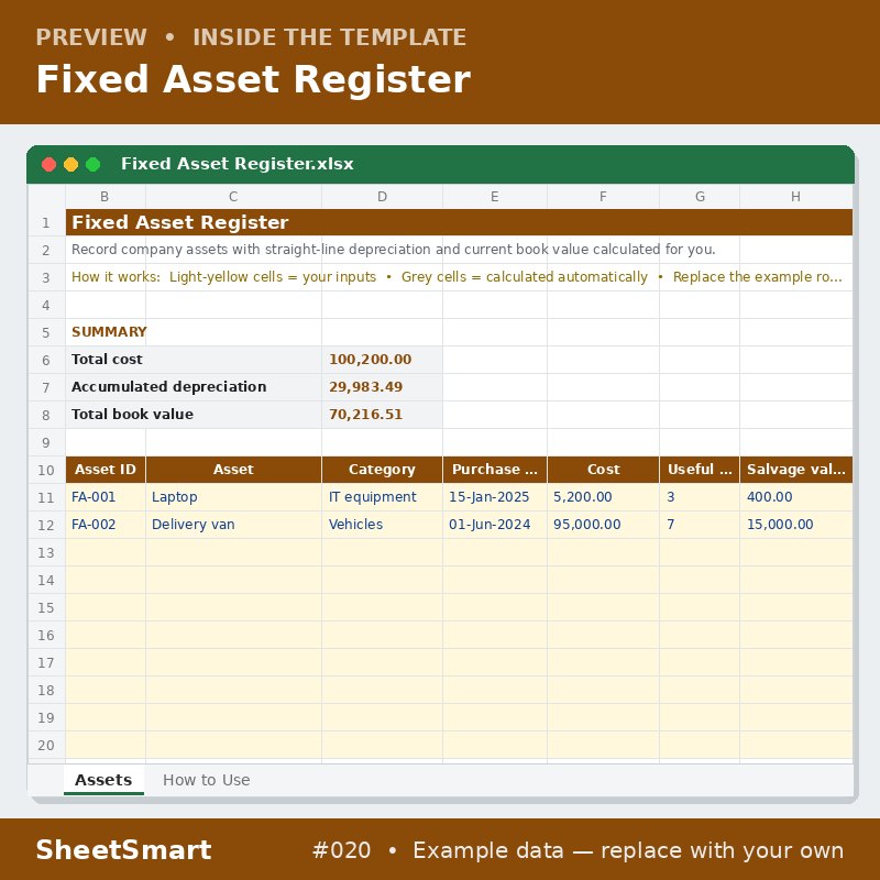 Fixed Asset Register – sheet preview