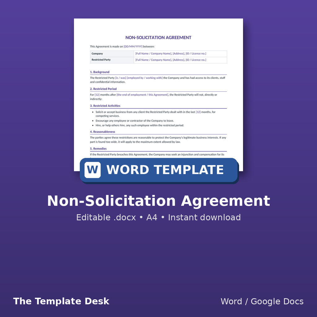 Non-Solicitation Agreement – cover