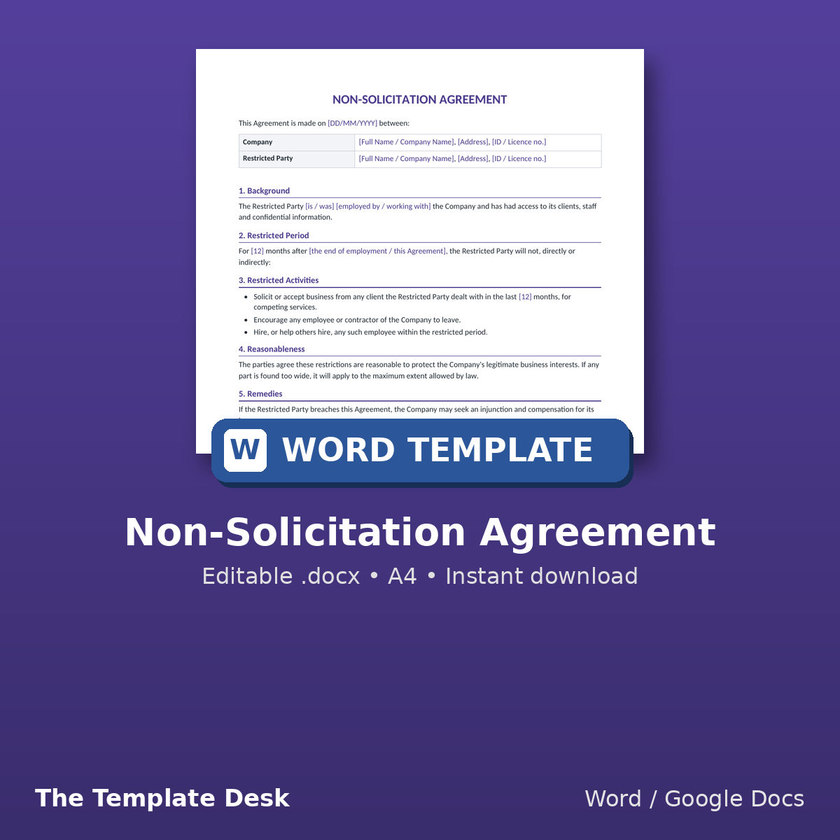 Non-Solicitation Agreement – cover