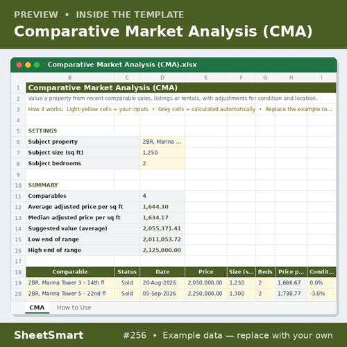 Comparative Market Analysis (CMA) – sheet preview