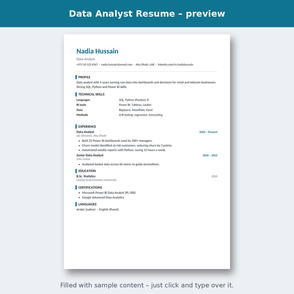 Data Analyst Resume – preview