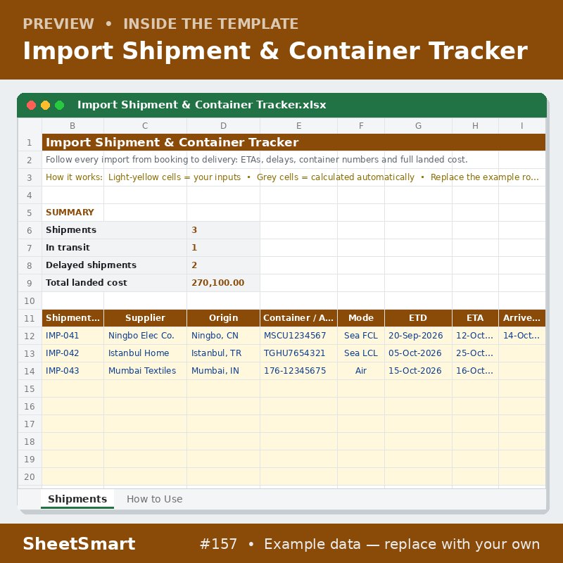 Import Shipment & Container Tracker – sheet preview