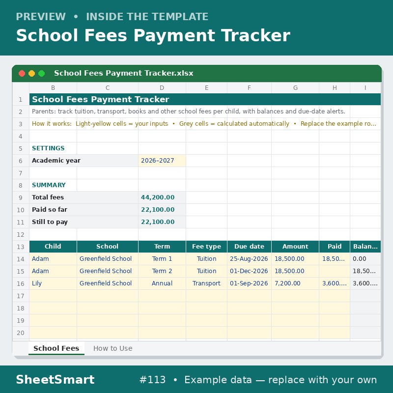 School Fees Payment Tracker – sheet preview