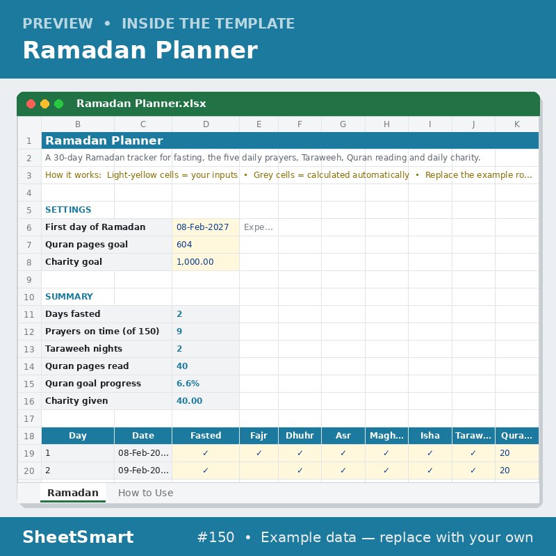 Ramadan Planner – sheet preview