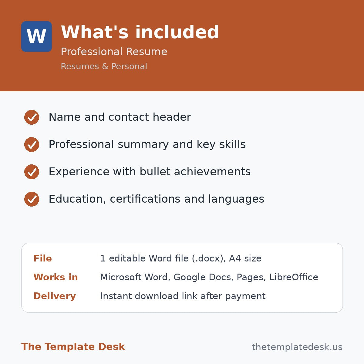 Professional Resume – what's included