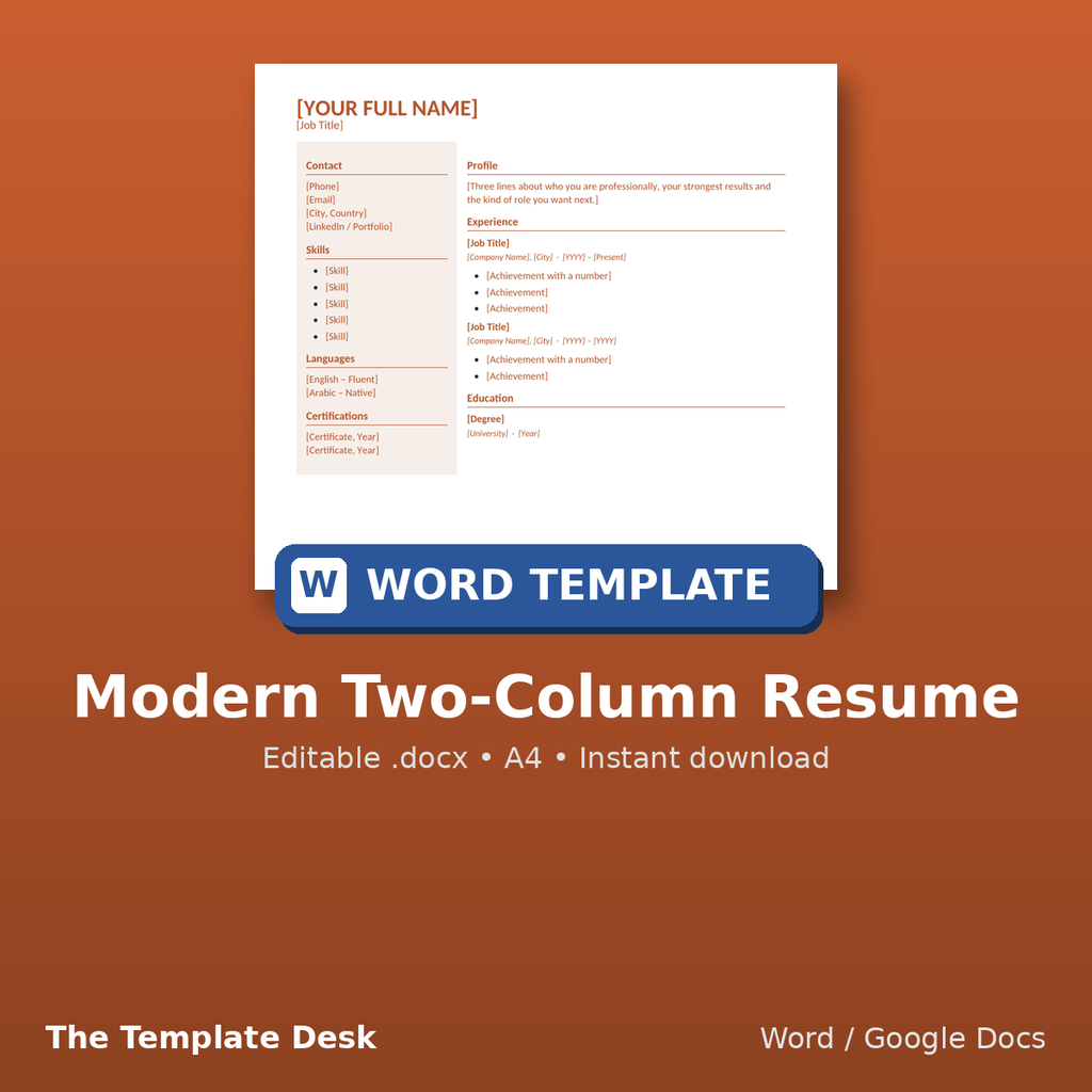 Modern Two-Column Resume – cover