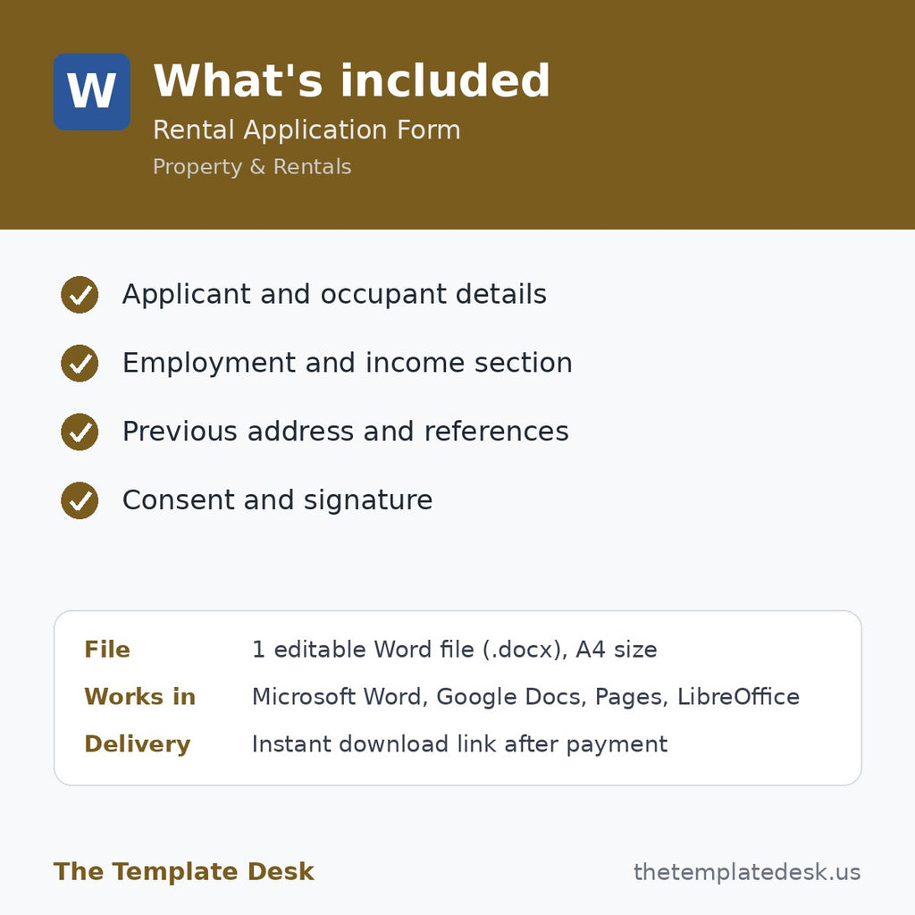 Rental Application Form – what's included