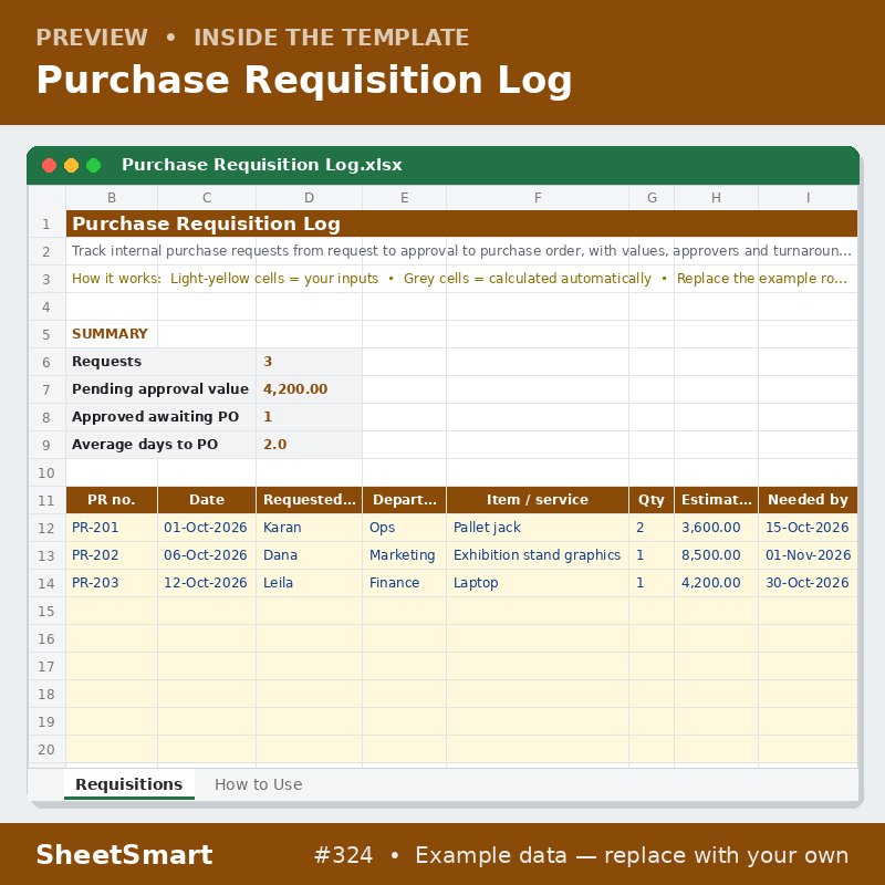 Purchase Requisition Log – sheet preview