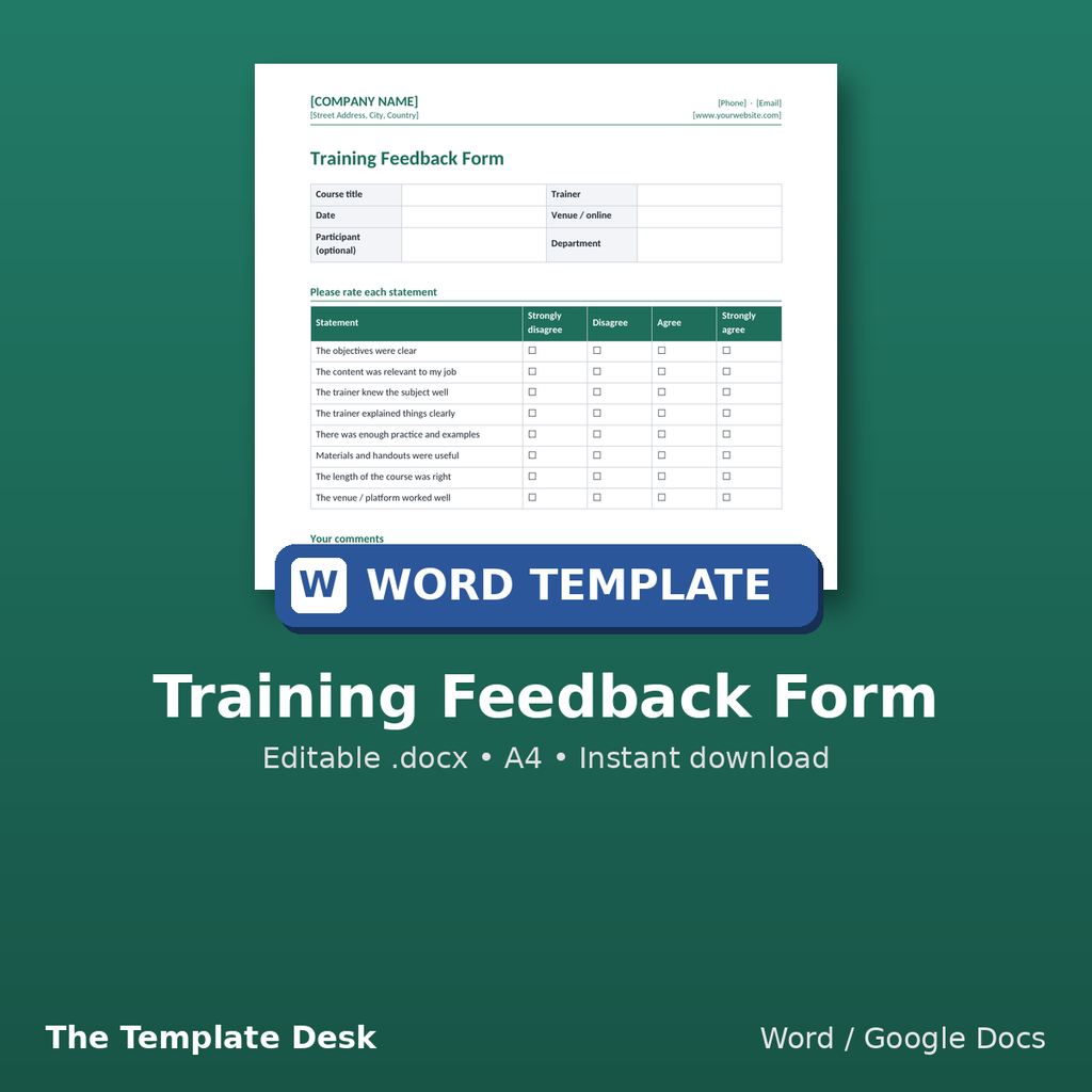 Training Feedback Form – cover