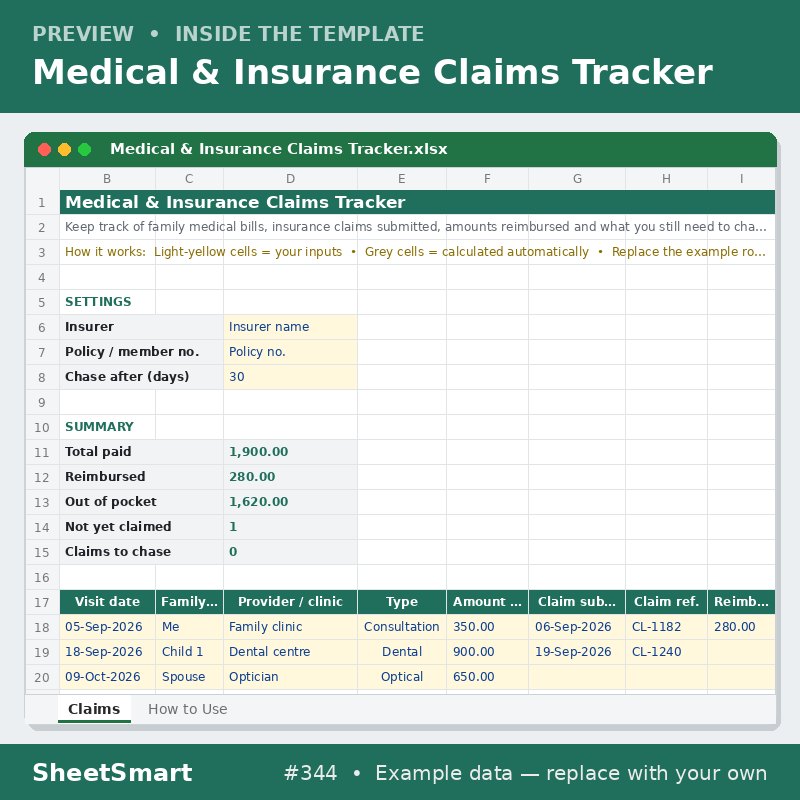 Medical & Insurance Claims Tracker – sheet preview