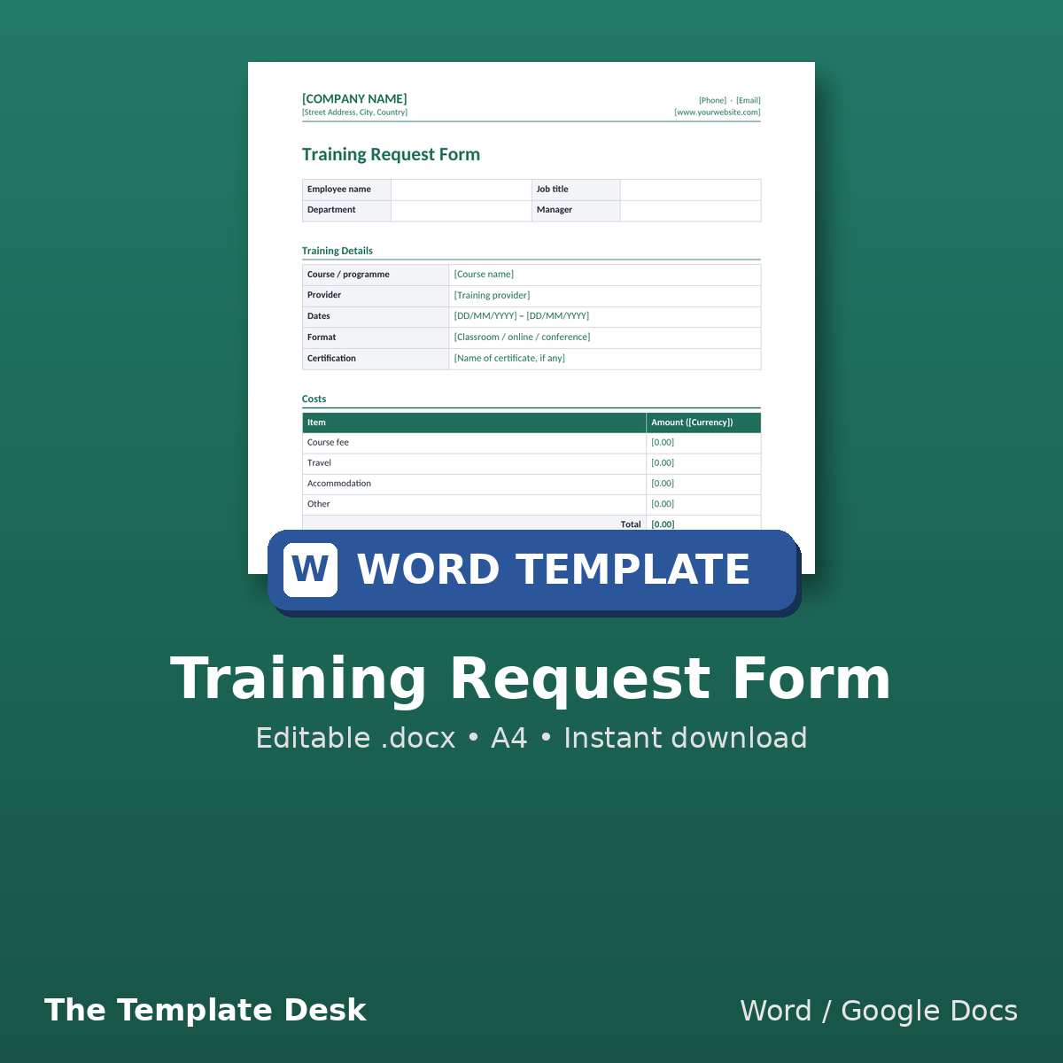 Training Request Form – cover