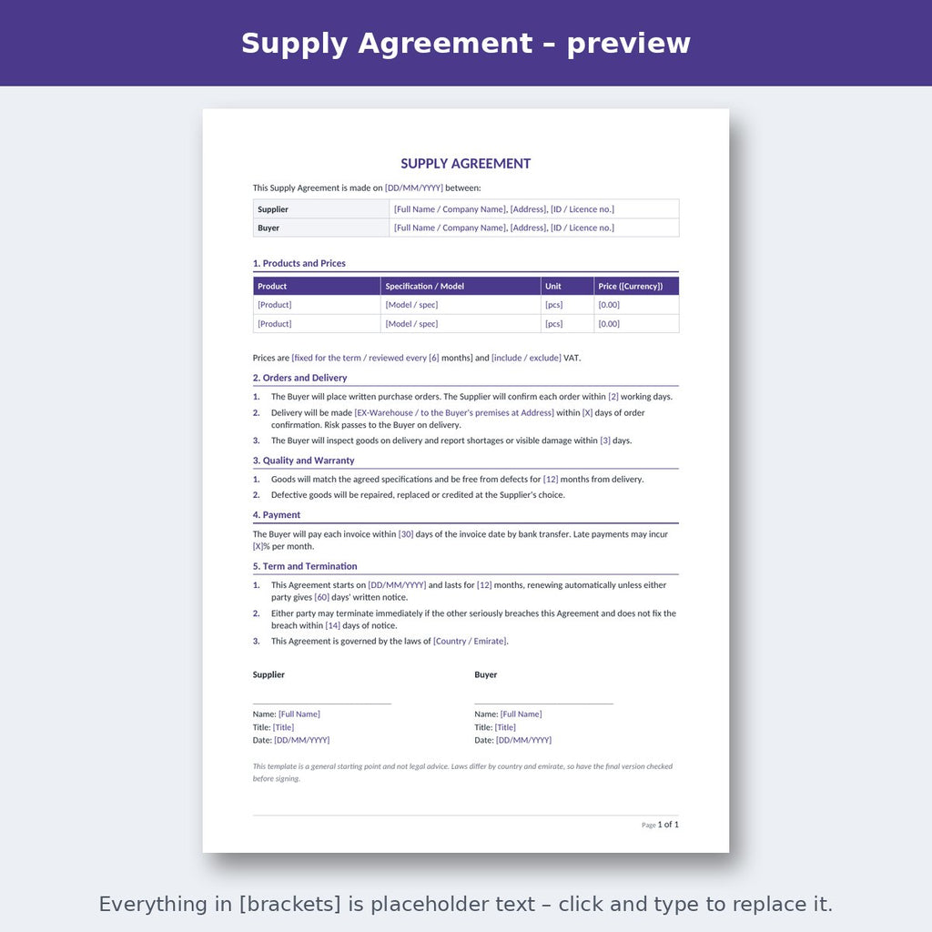 Supply Agreement – preview