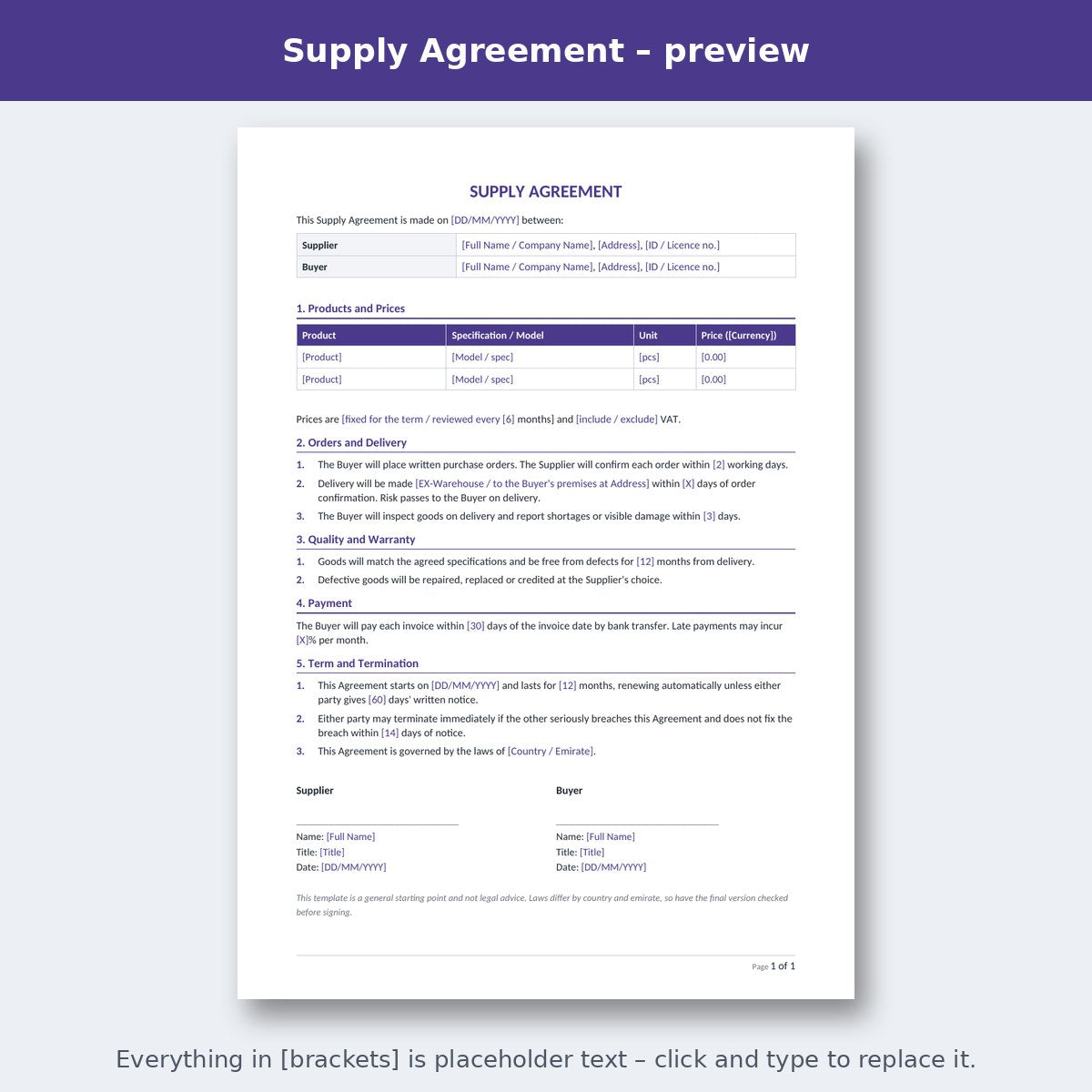 Supply Agreement – preview