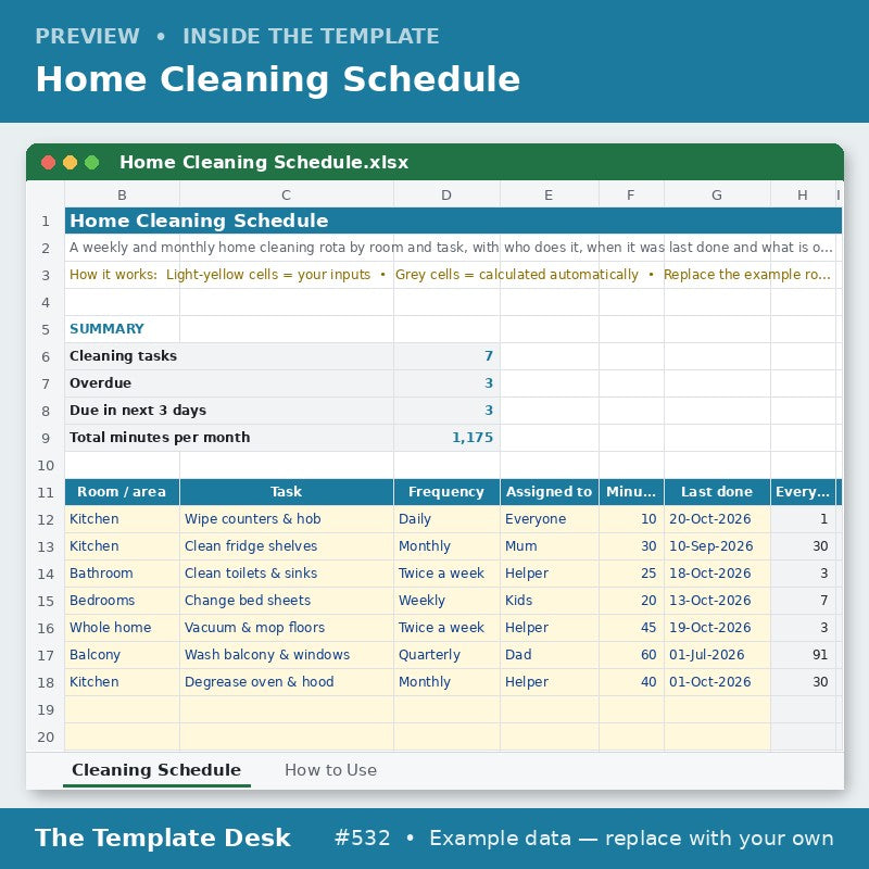 Home Cleaning Schedule – sheet preview