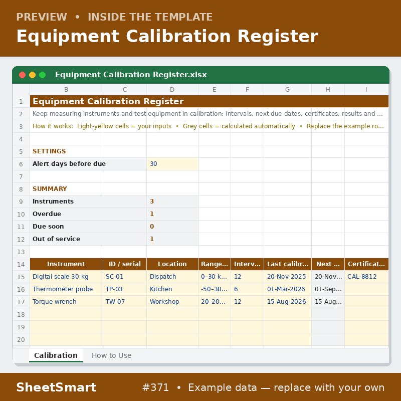 Equipment Calibration Register – sheet preview