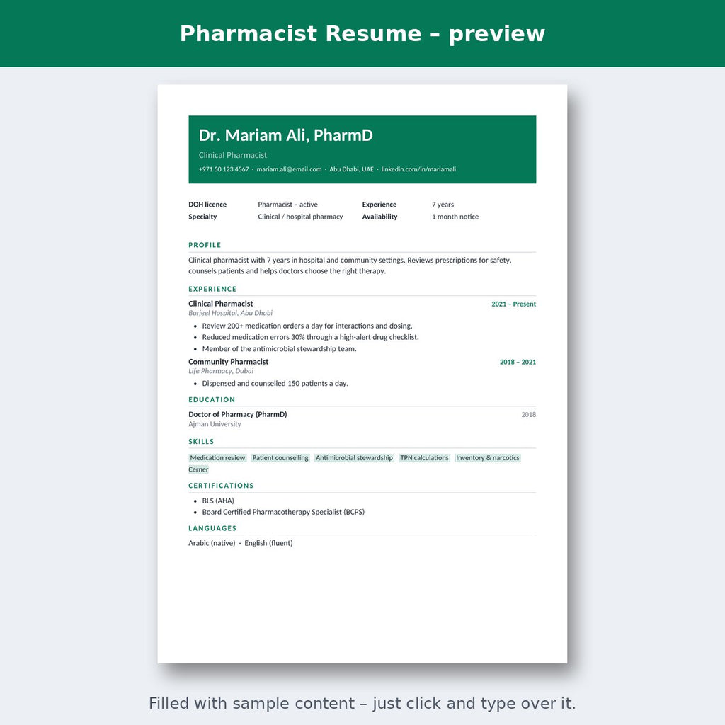 Pharmacist Resume – preview