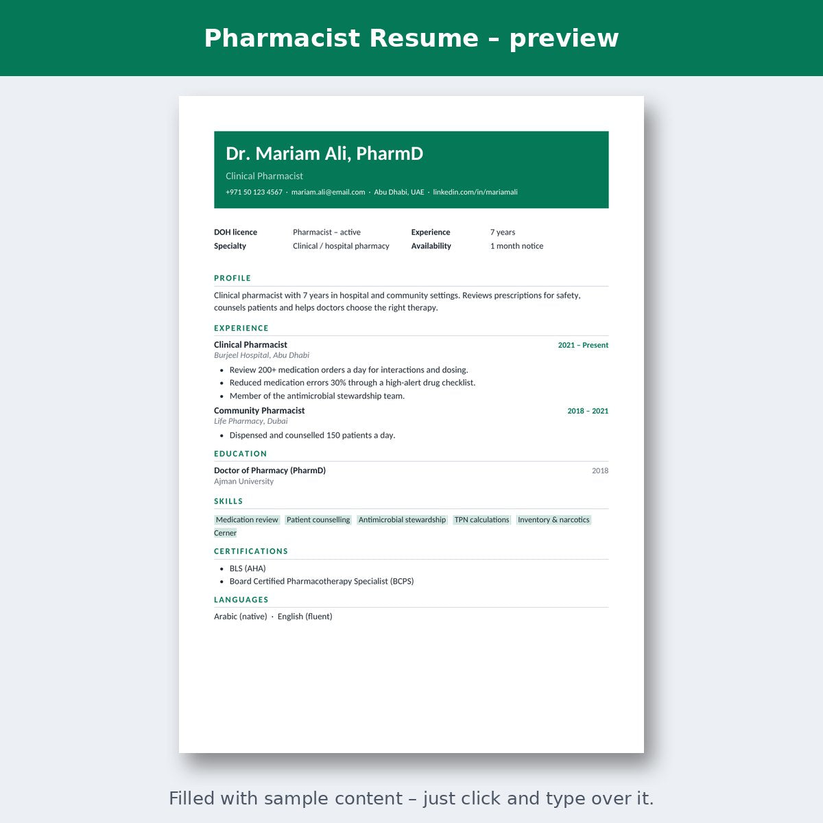 Pharmacist Resume – preview