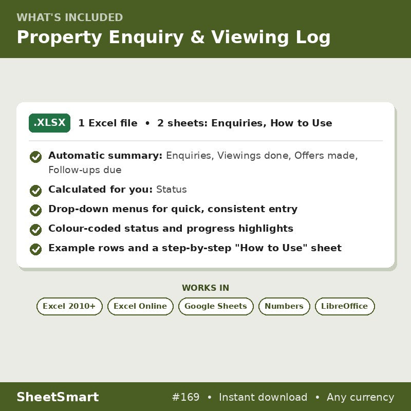 Property Enquiry & Viewing Log – what's included