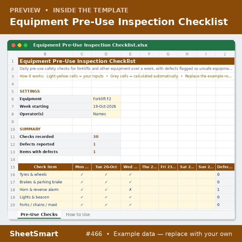 Equipment Pre-Use Inspection Checklist – sheet preview