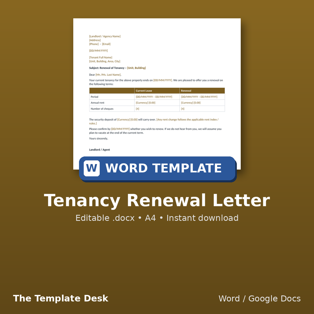 Tenancy Renewal Letter – cover