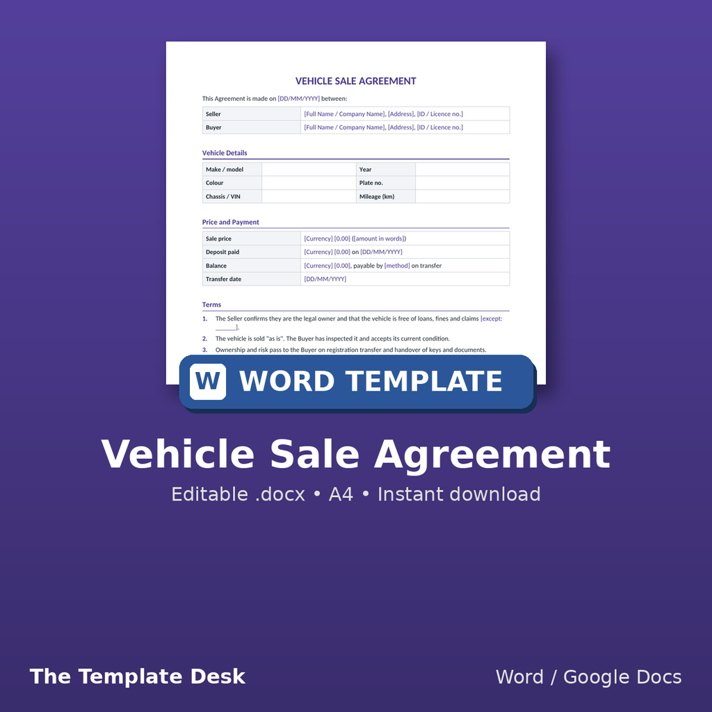 Vehicle Sale Agreement – cover