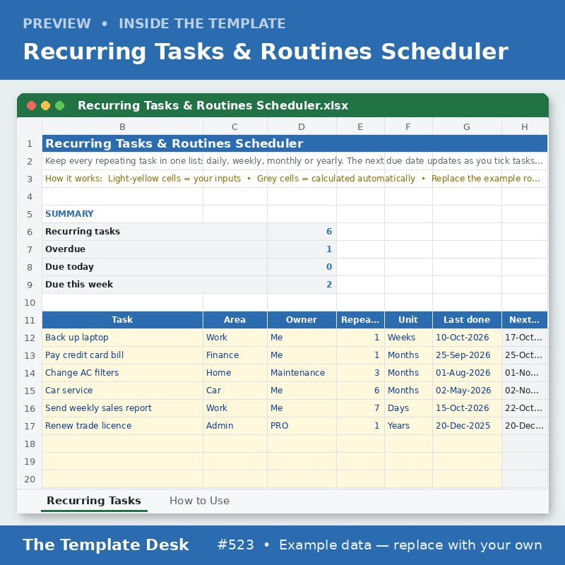 Recurring Tasks & Routines Scheduler – sheet preview