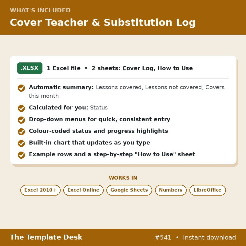 Cover Teacher & Substitution Log – what's included