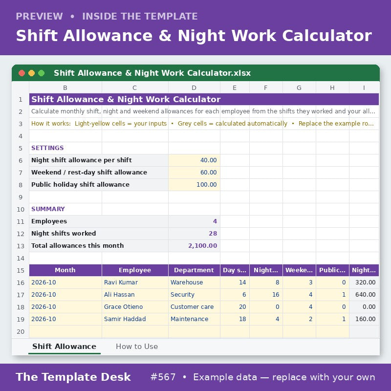Shift Allowance & Night Work Calculator – preview