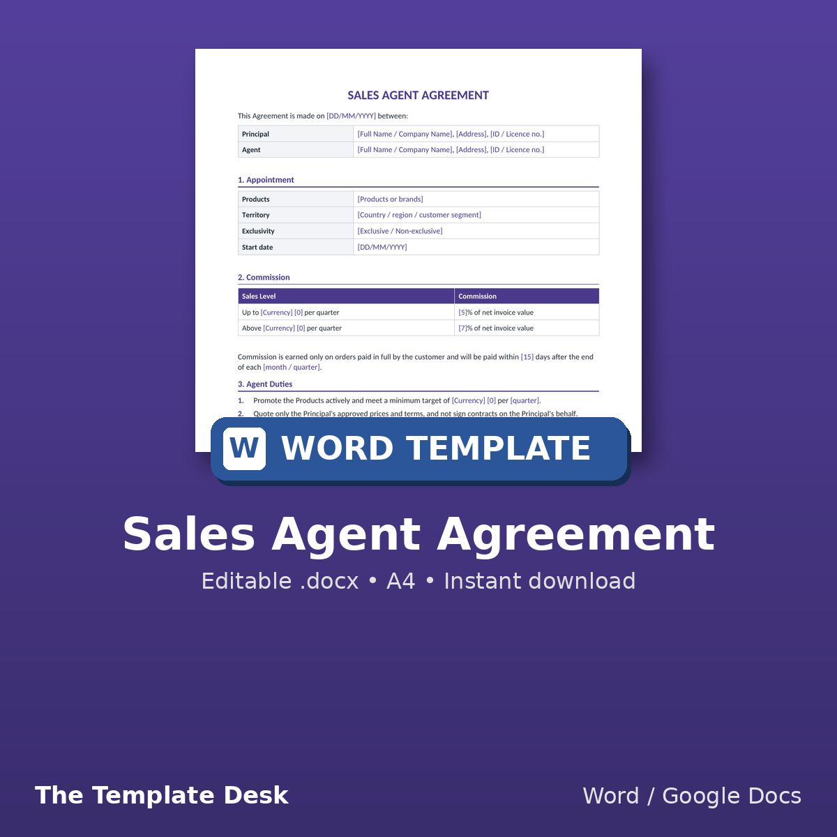 Sales Agent Agreement – cover