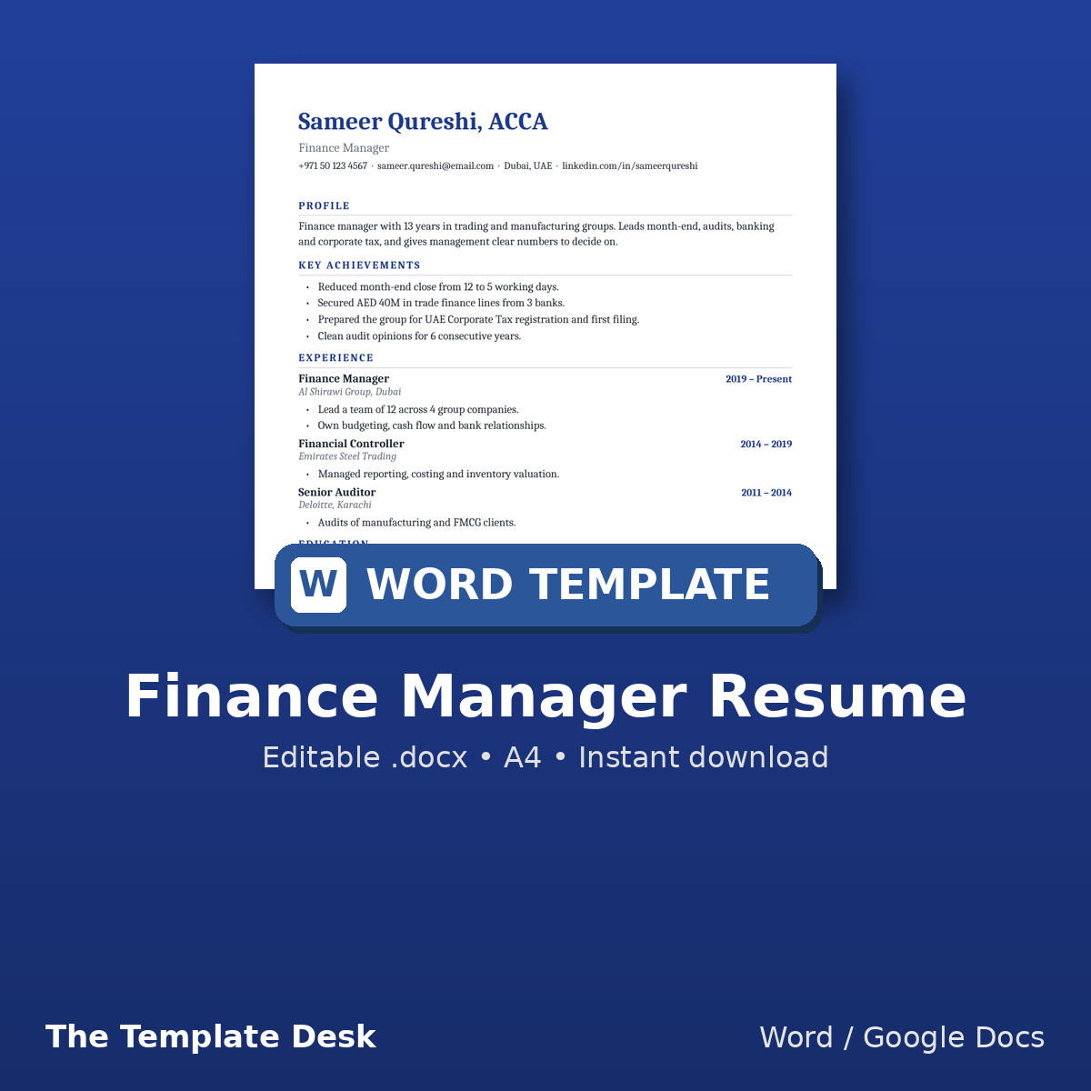 Finance Manager Resume – cover