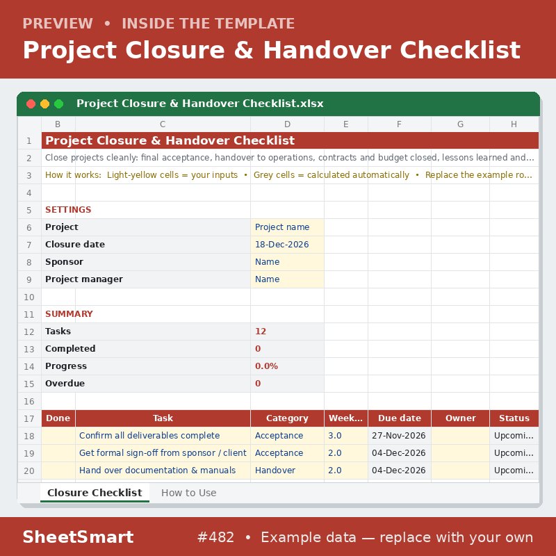 Project Closure & Handover Checklist – sheet preview