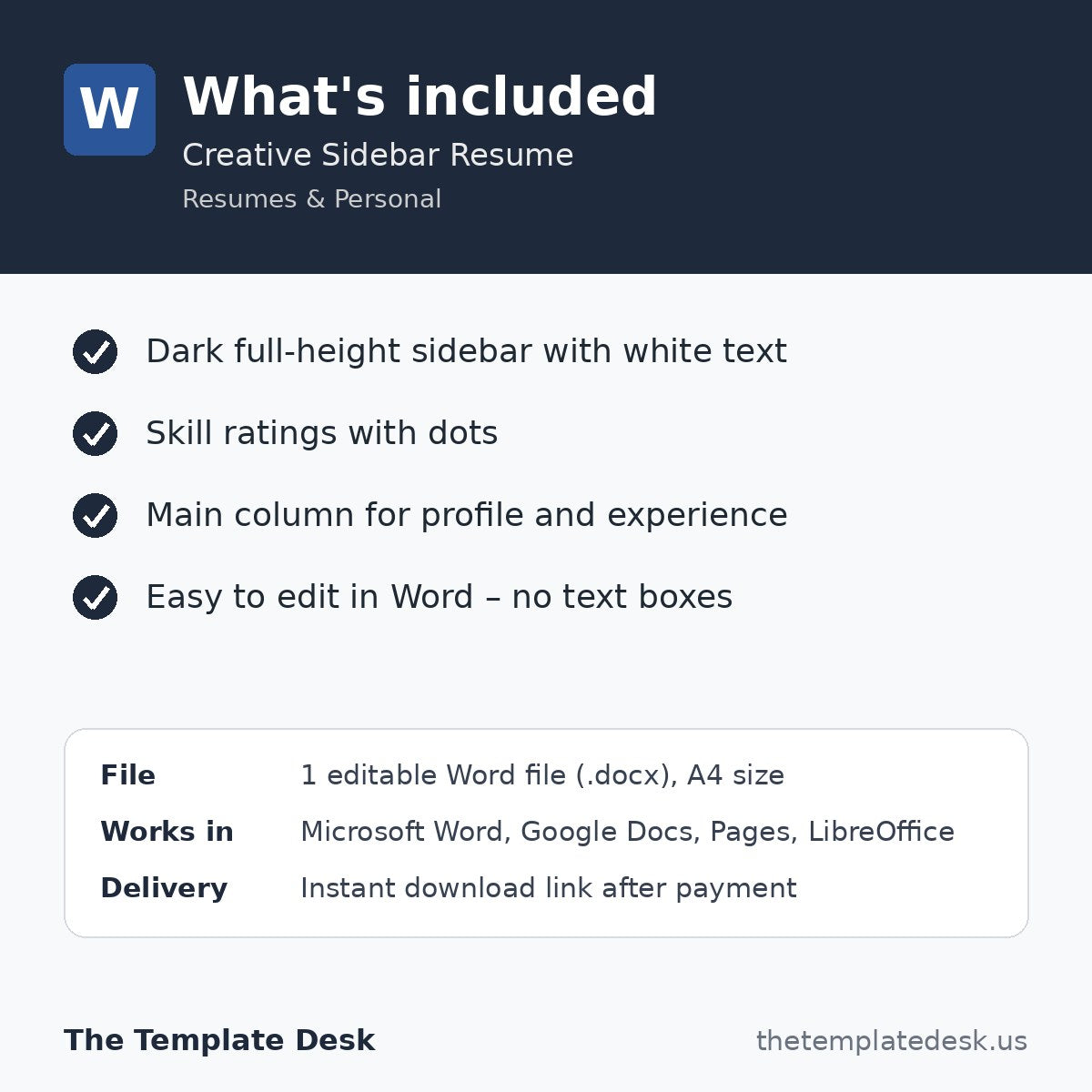 Creative Sidebar Resume – what's included