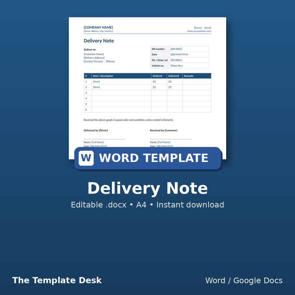 Delivery Note – cover