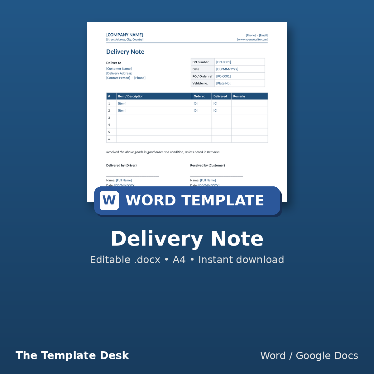 Delivery Note – cover