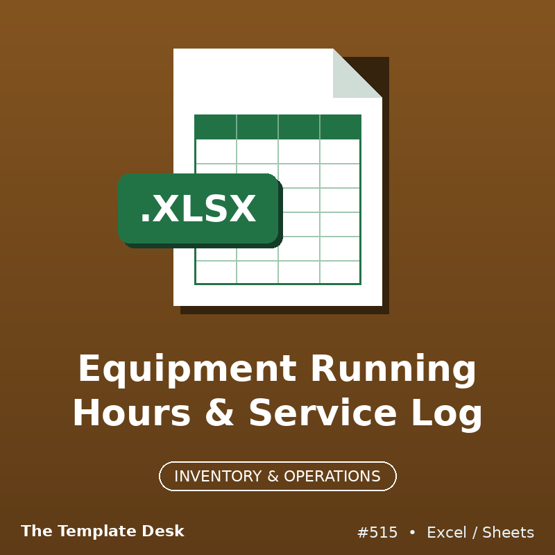 Equipment Running Hours & Service Log – Excel template