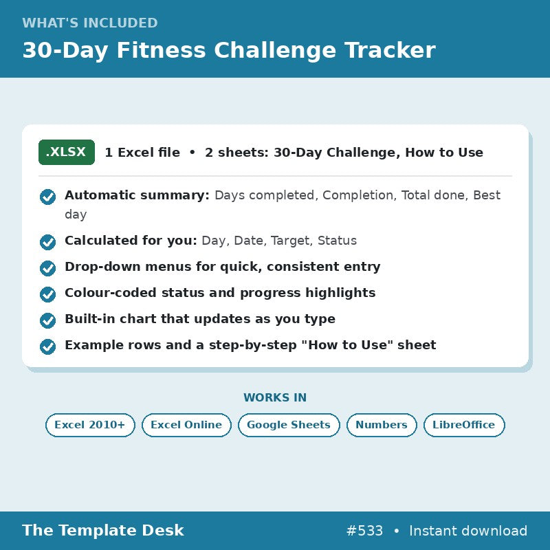 30-Day Fitness Challenge Tracker – what's included