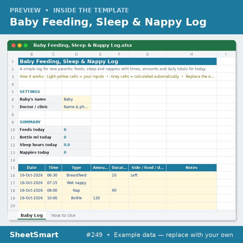 Baby Feeding, Sleep & Nappy Log – sheet preview