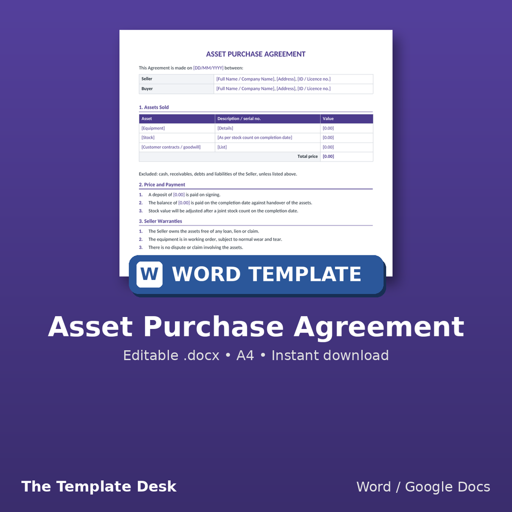 Asset Purchase Agreement – cover