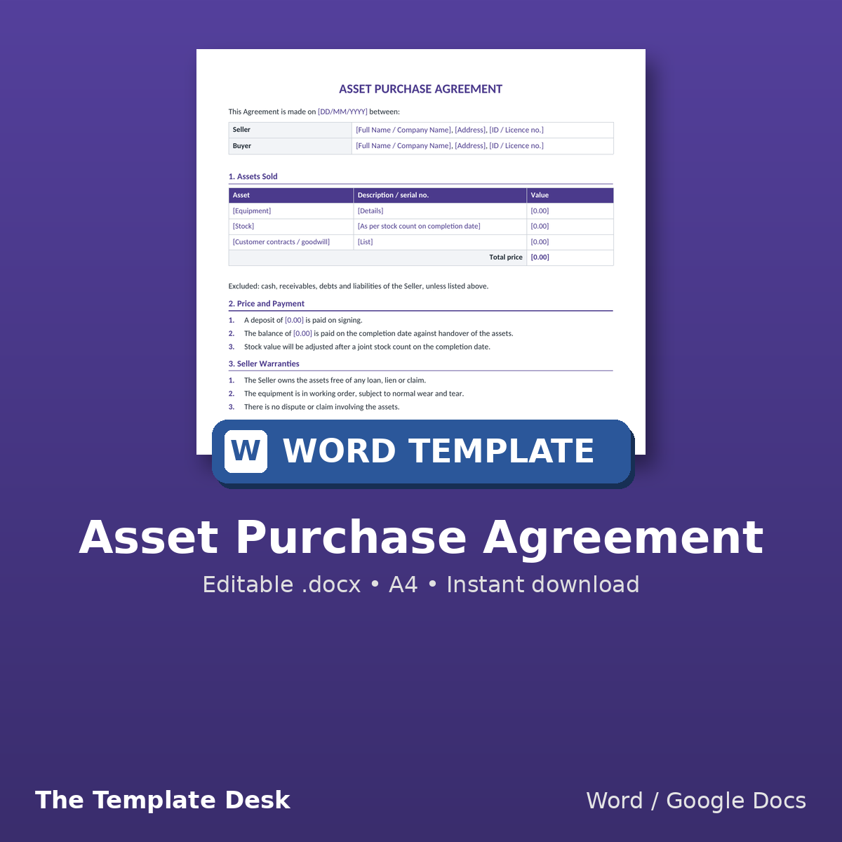 Asset Purchase Agreement – cover